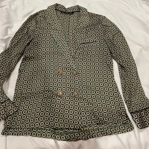 Zara XS Pattern Blouse with antique button front